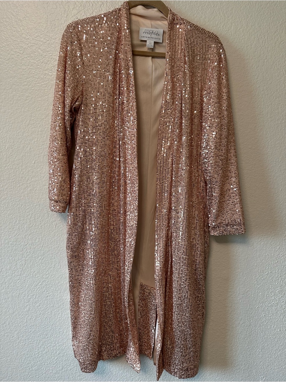 Anthropologie Maeve Rose Gold Sequin Duster Jacket